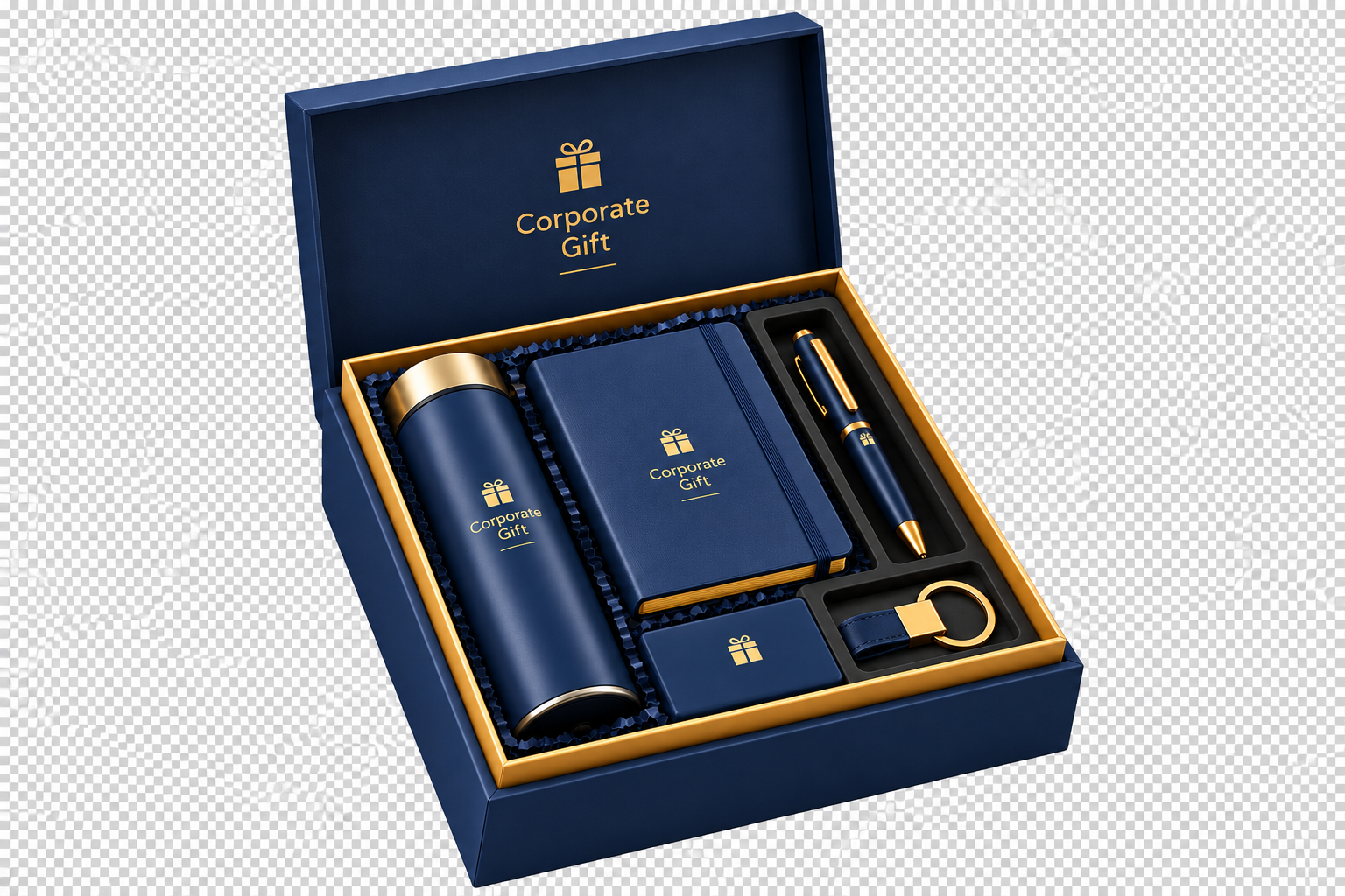 kotak hadiah korporat mewah navy emas